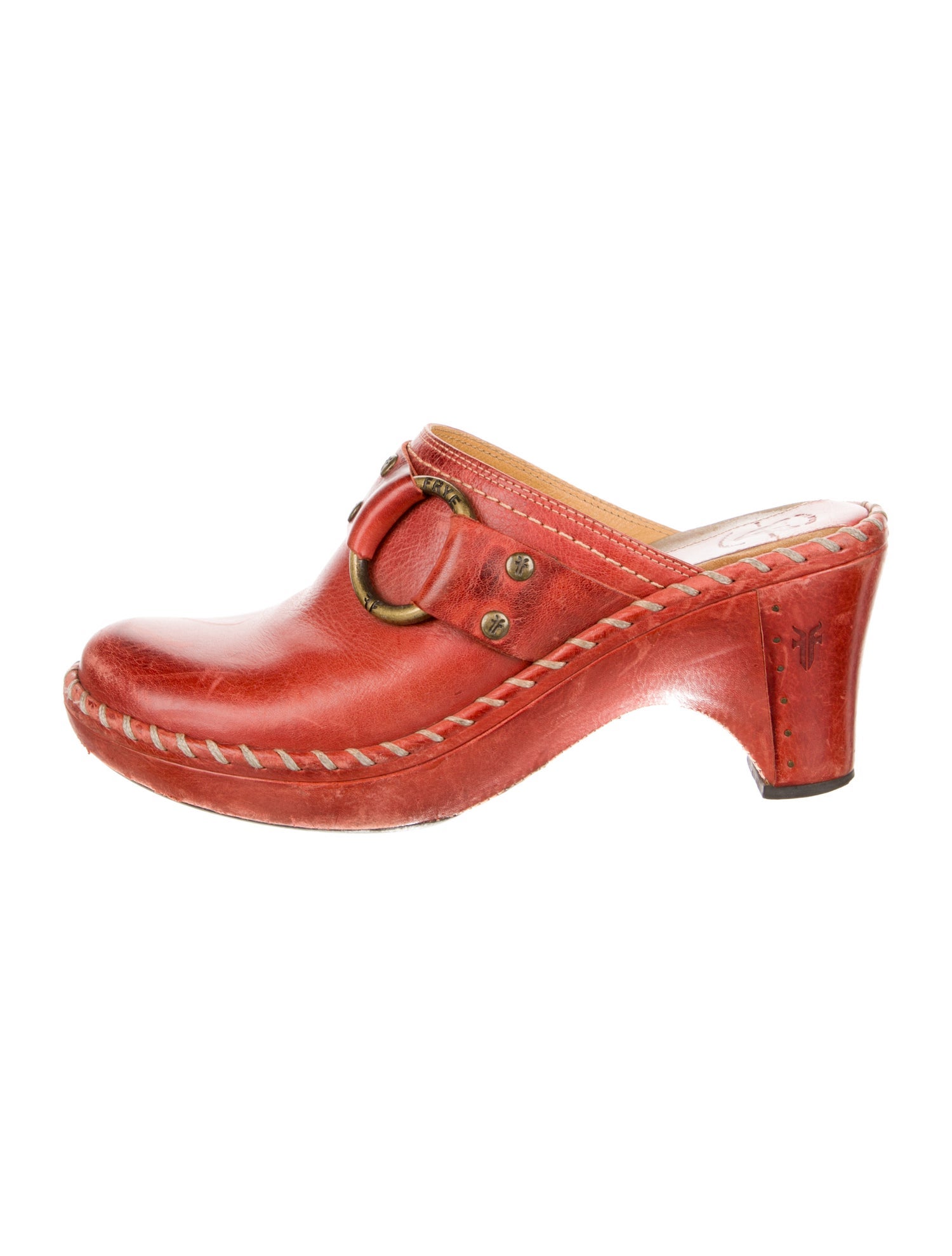 Frye Leather Whipstitch Trim Mules