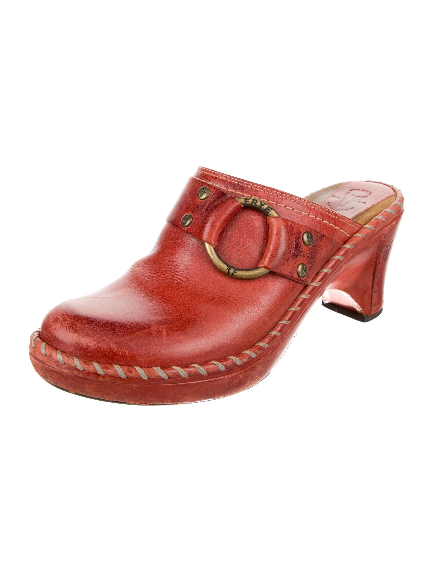 Frye Leather Whipstitch Trim Mules