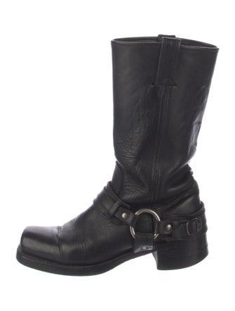 Frye Leather Chain-Link Accents Moto Boots