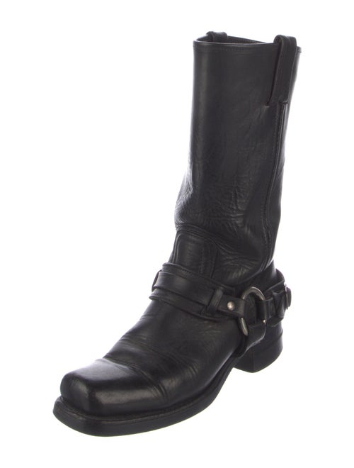 Frye Leather Chain-Link Accents Moto Boots