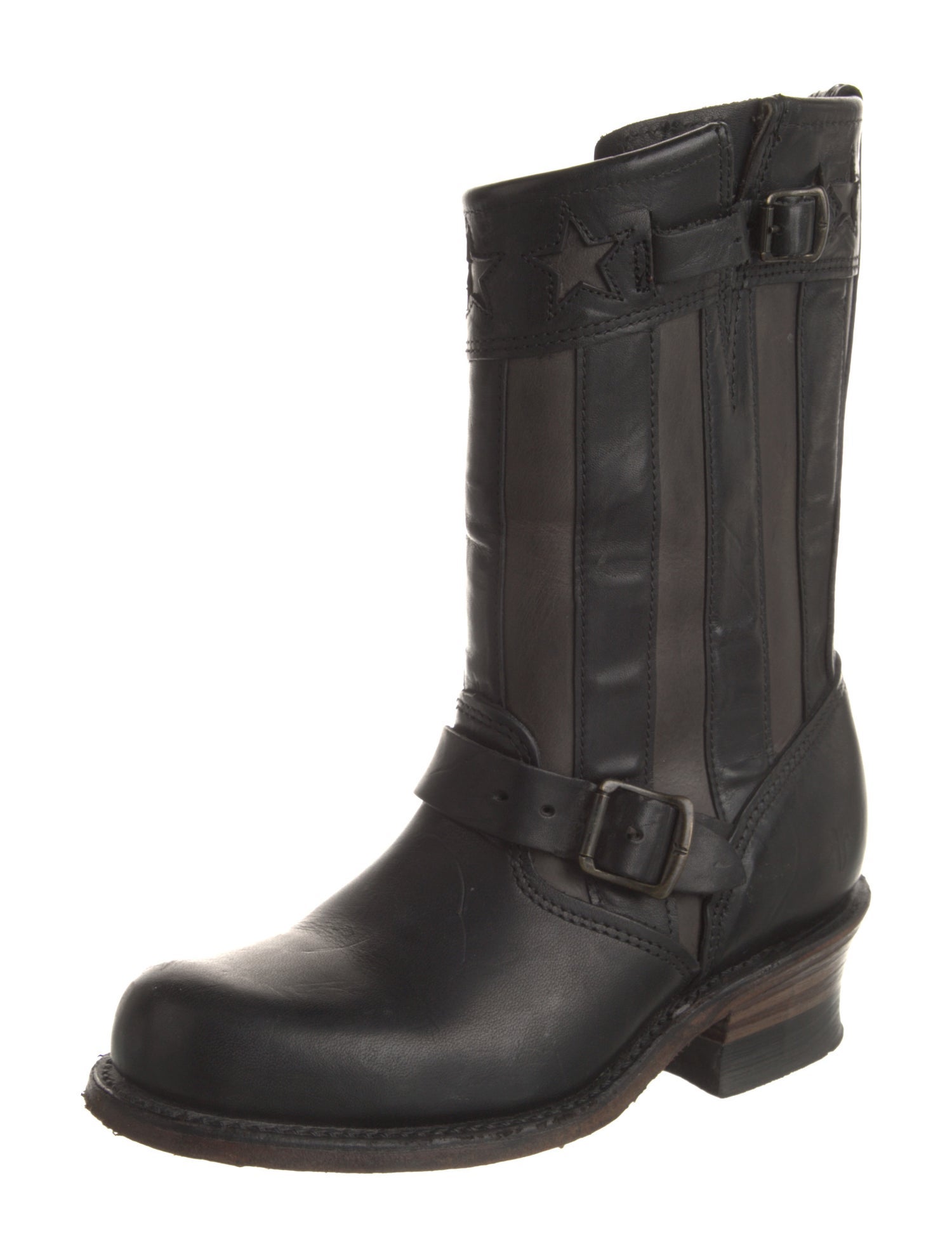 Frye Leather Striped Moto Boots