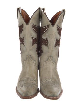 Frye Leather Colorblock Pattern Western Boots