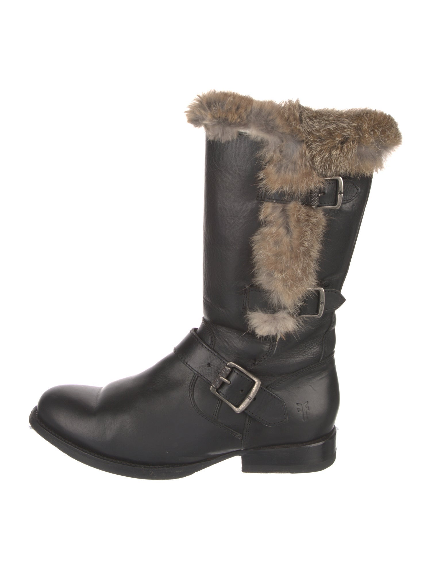 Frye Leather Fur Trim Moto Boots