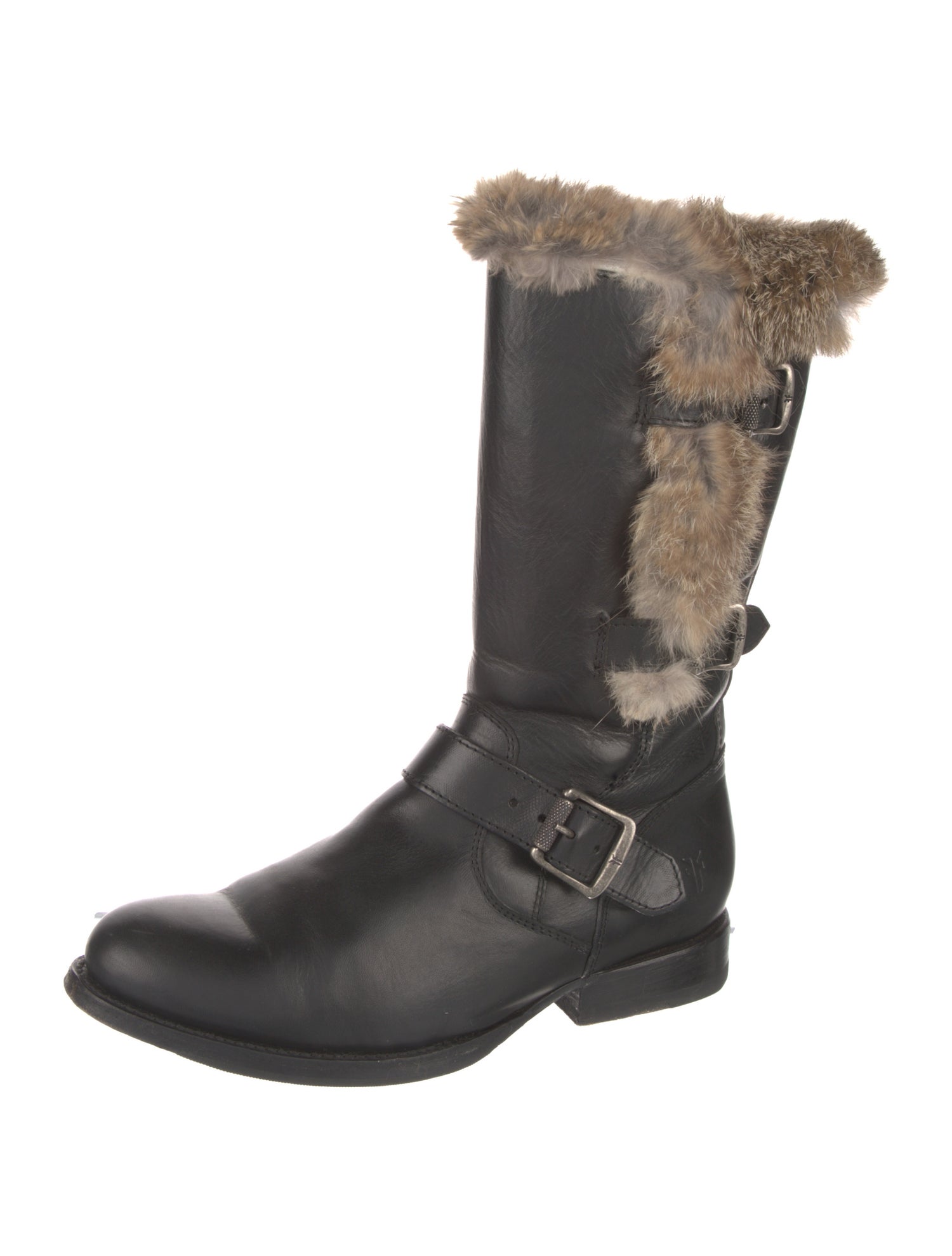 Frye Leather Fur Trim Moto Boots