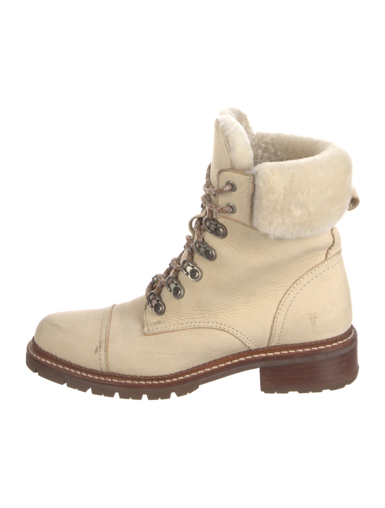 Frye Leather Fur Trim Combat Boots