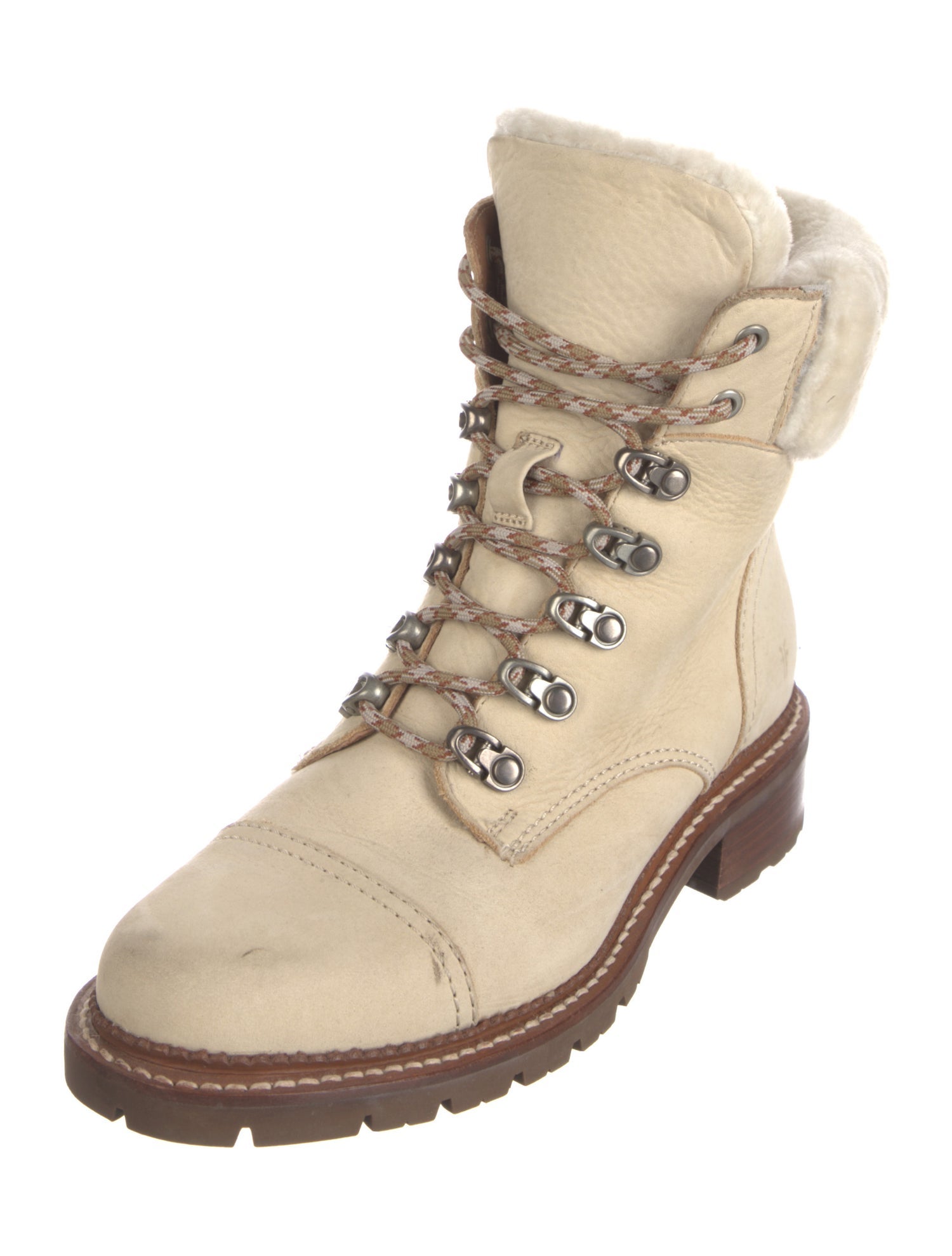 Frye Leather Fur Trim Combat Boots
