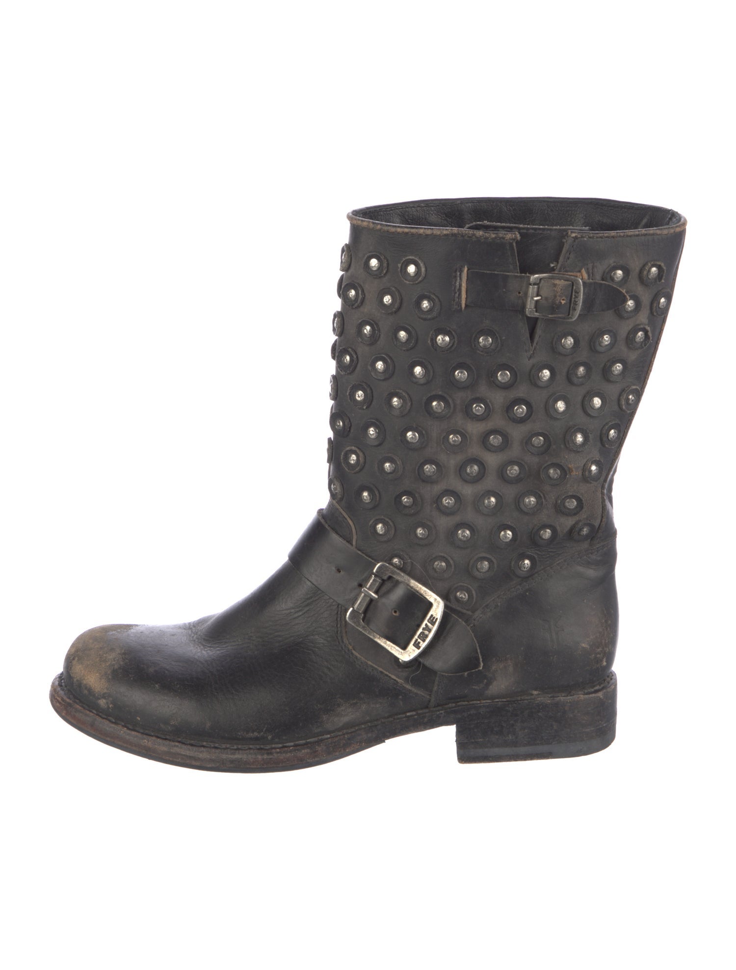Frye Leather Studded Accents Moto Boots