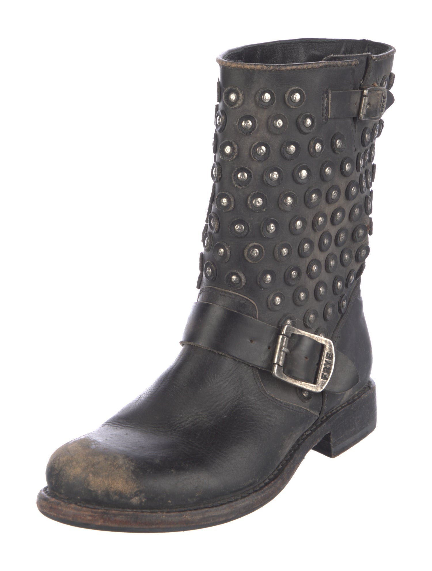 Frye Leather Studded Accents Moto Boots