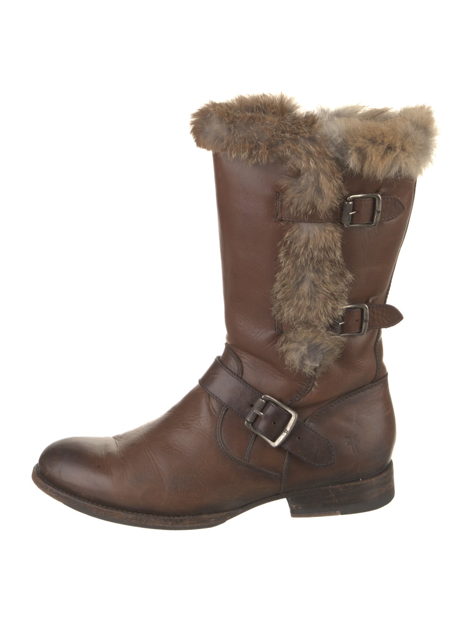 Frye Leather Fur Trim Moto Boots