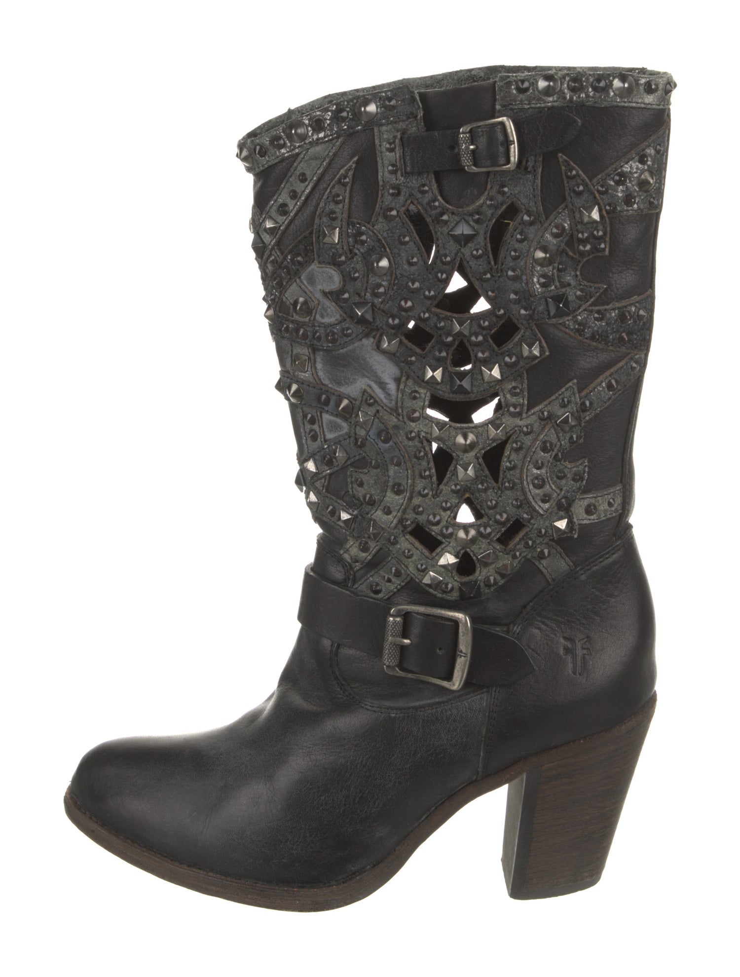 Frye Leather Studded Accents Moto Boots