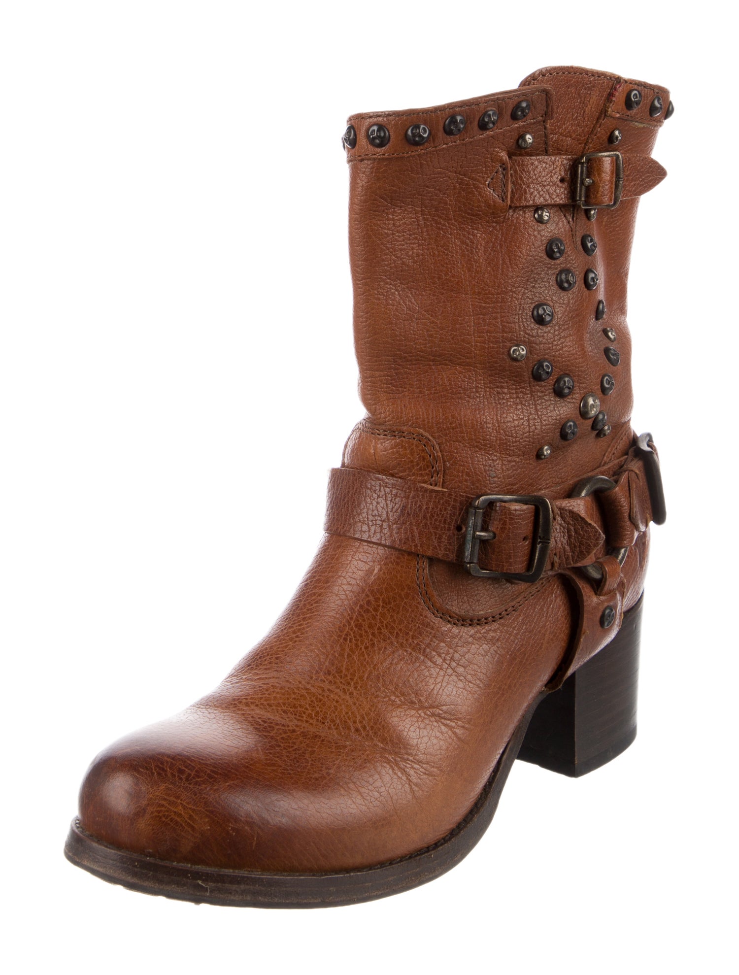 Frye Leather Studded Accents Moto Boots