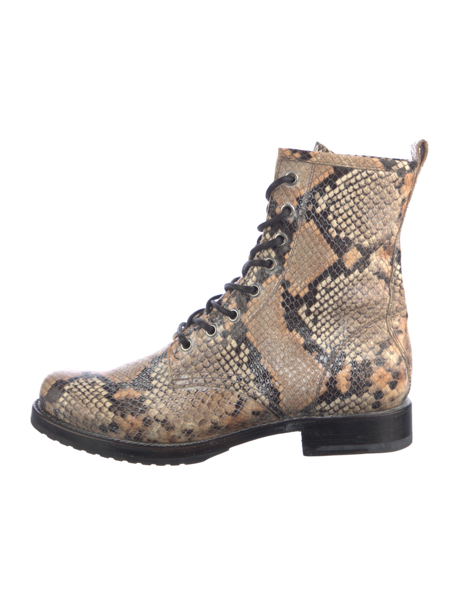 Frye Embossed Leather Animal Print Combat Boots
