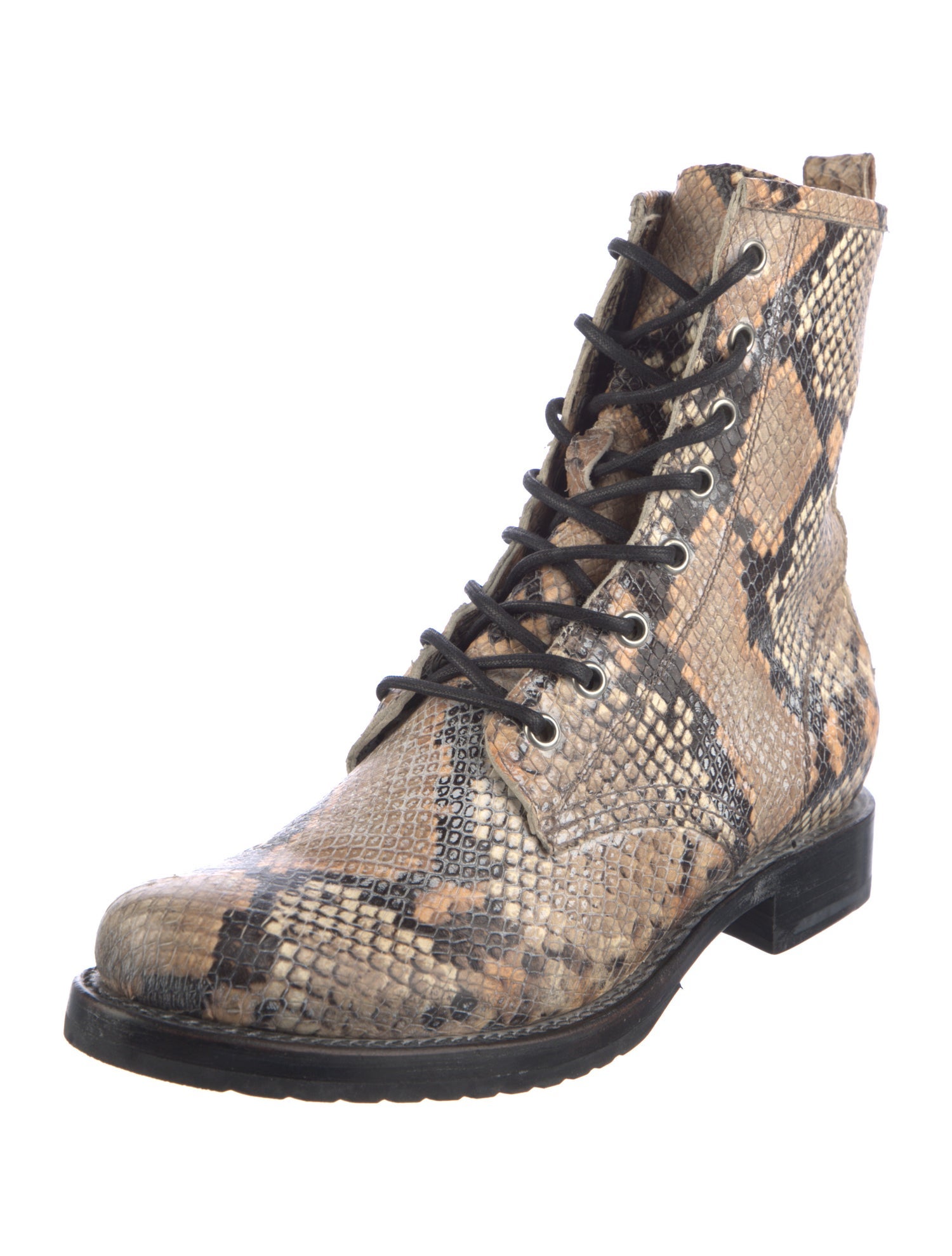 Frye Embossed Leather Animal Print Combat Boots
