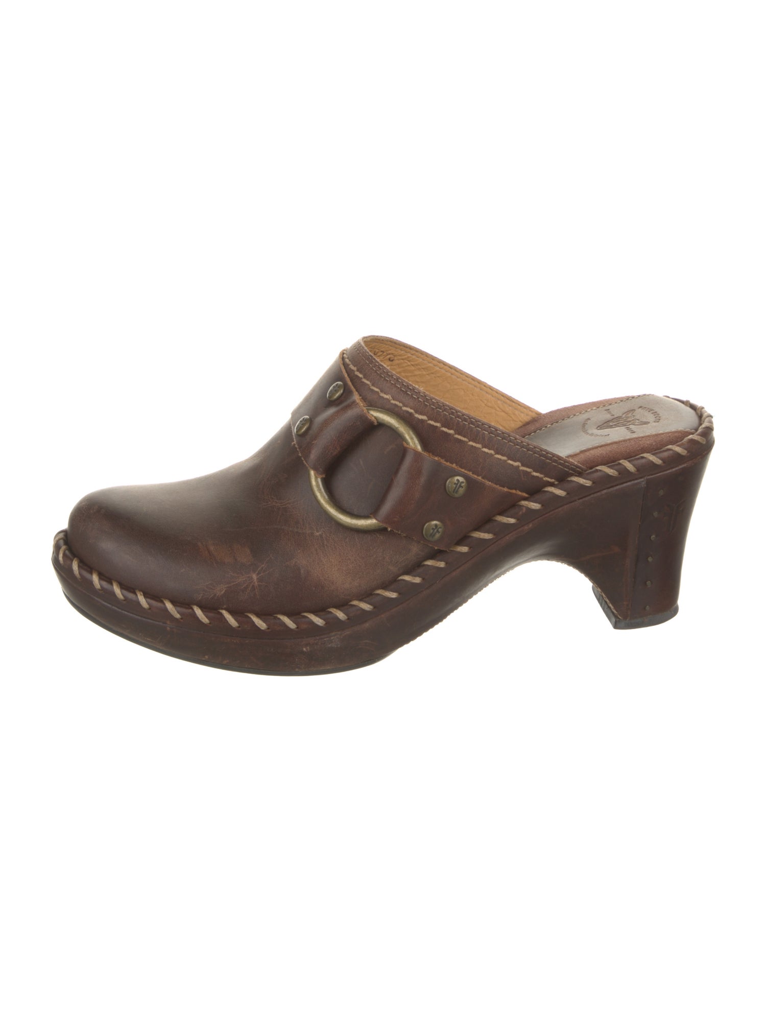 Frye Leather Whipstitch Trim Mules