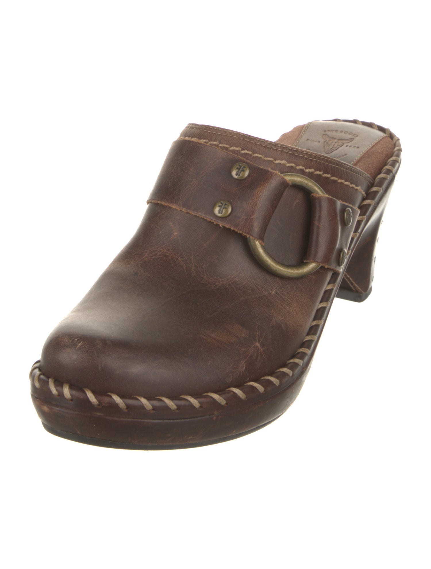 Frye Leather Whipstitch Trim Mules