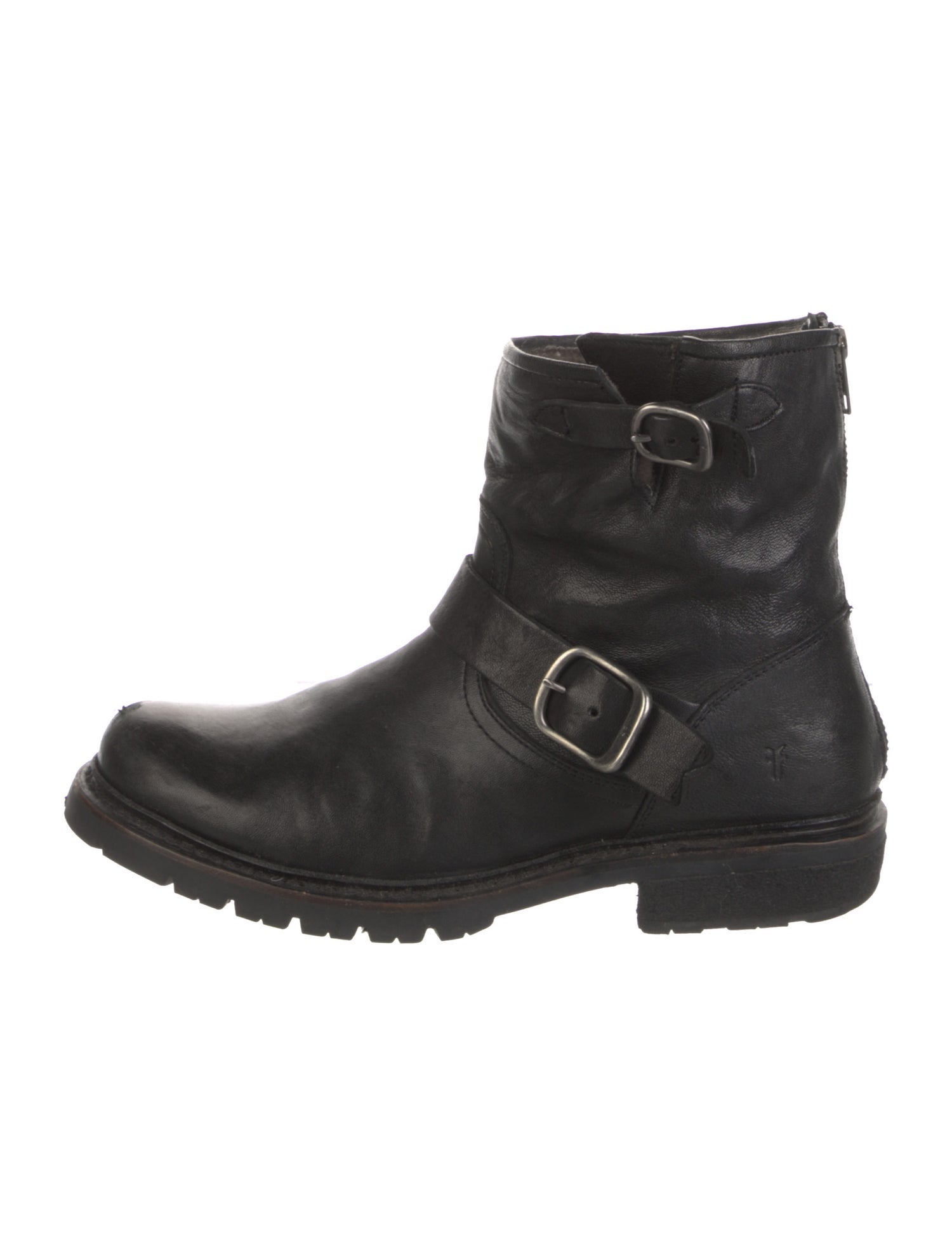 Frye Leather Chain-Link Accents Moto Boots