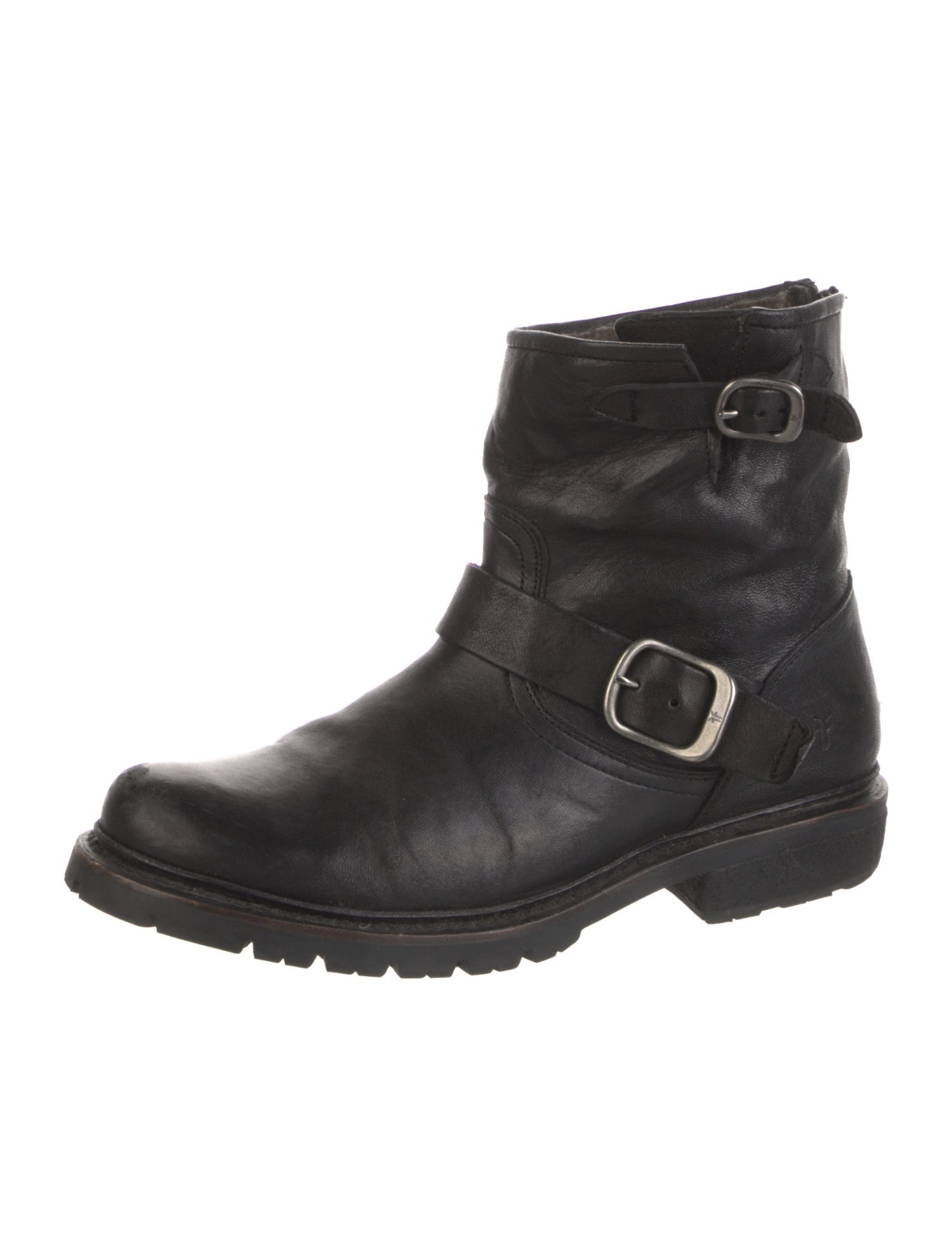 Frye Leather Chain-Link Accents Moto Boots