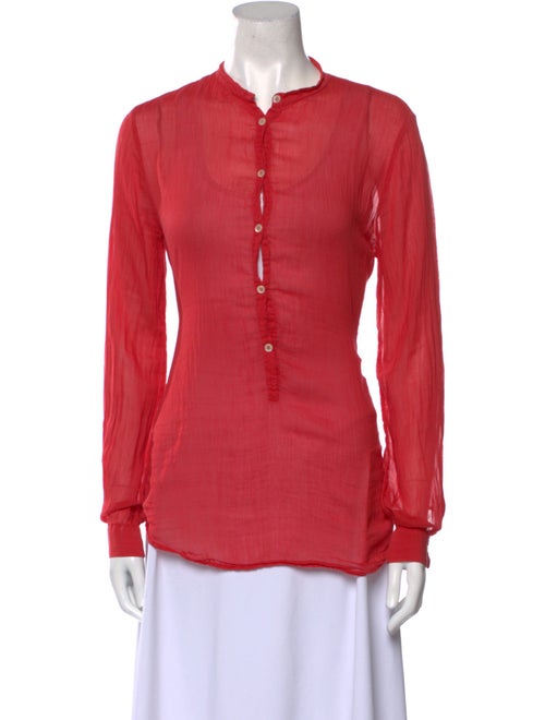 Giada Forte Mock Neck Long Sleeve Button-Up Top