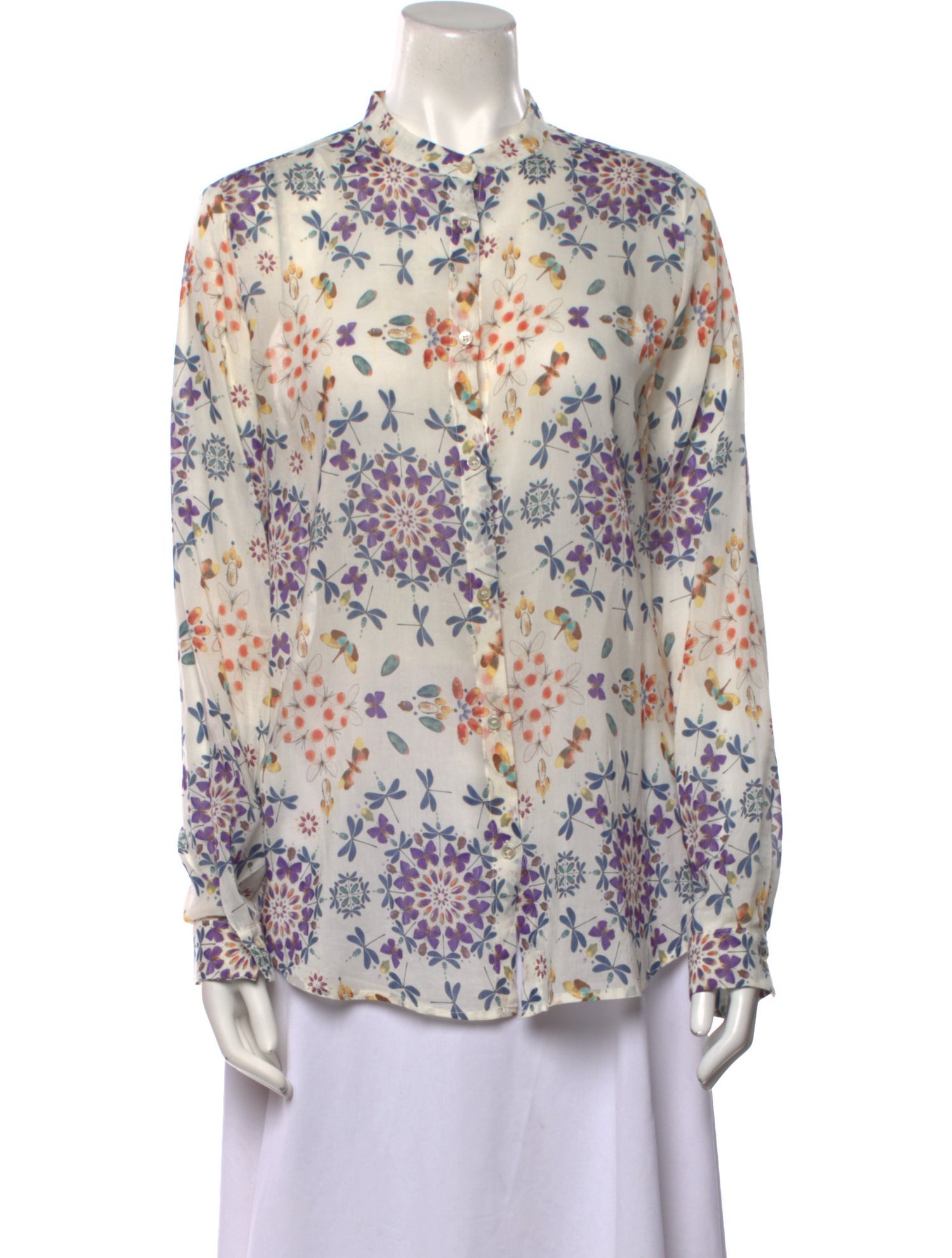 Giada Forte Floral Print Mock Neck Blouse