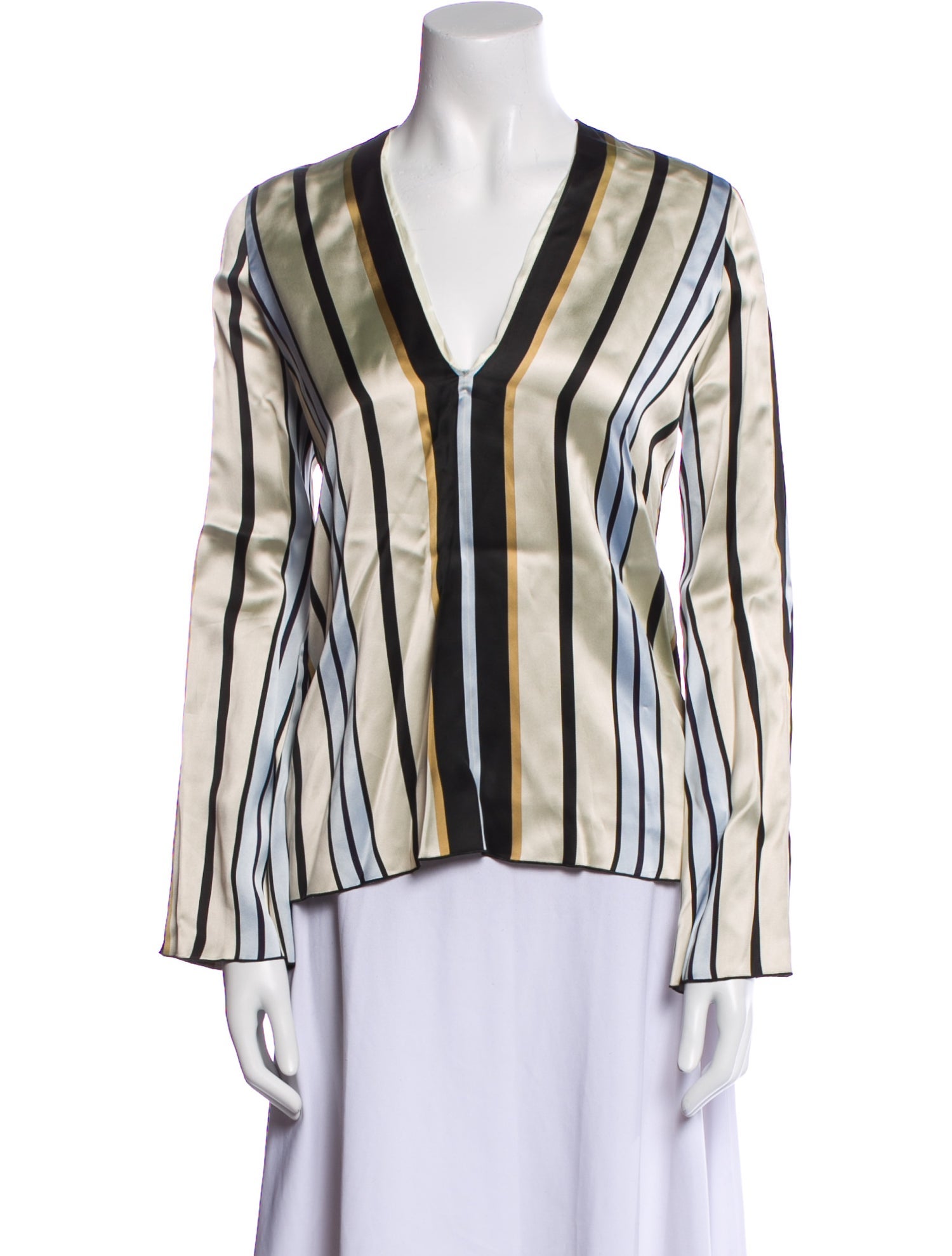 Giada Forte Striped V-Neck Button-Up Top