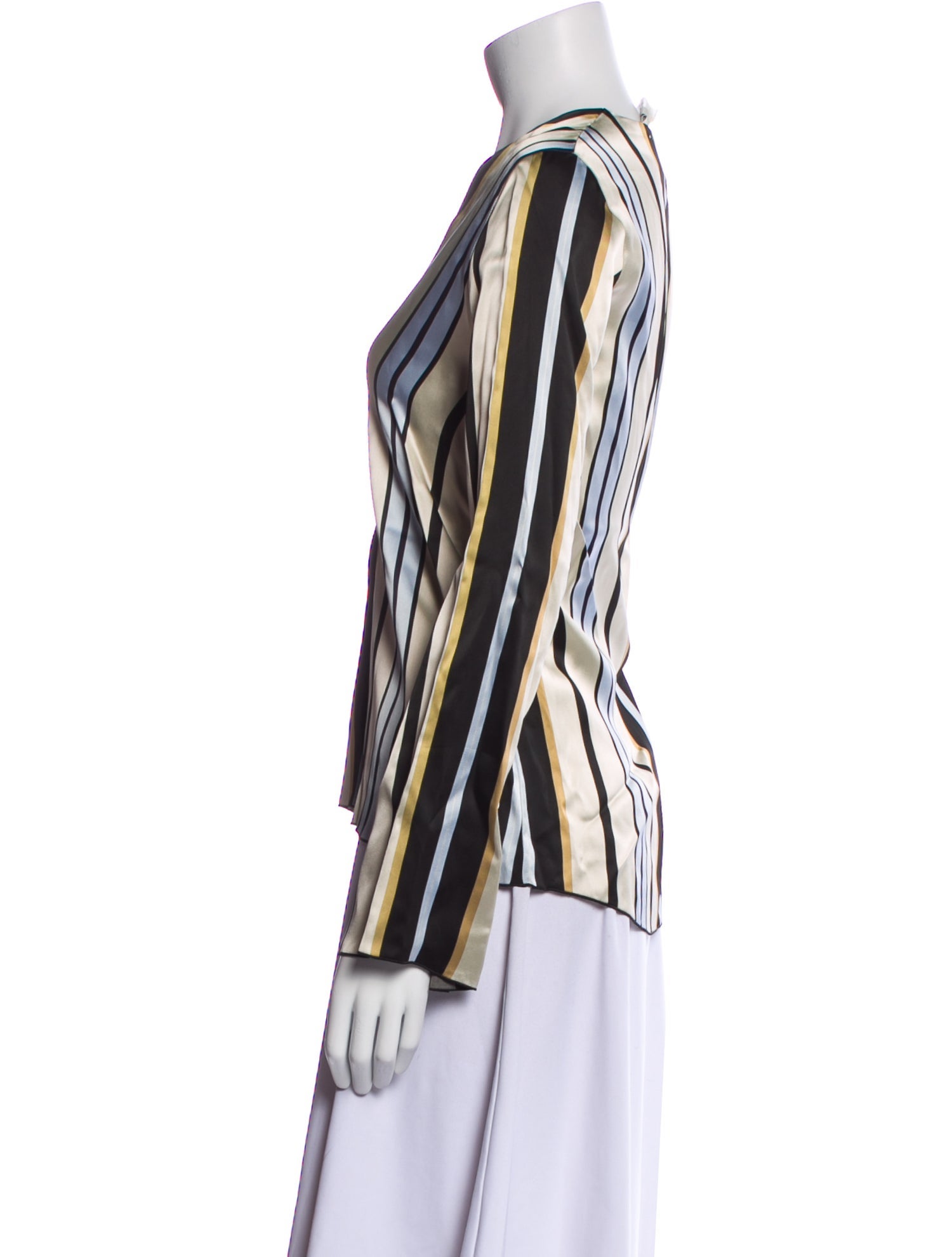 Giada Forte Striped V-Neck Button-Up Top