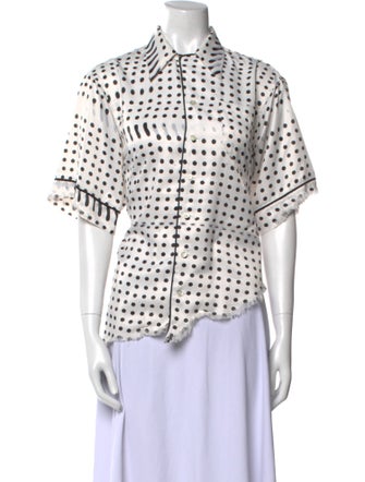 Facetasm Polka Dot Print Short Sleeve Button-Up Top