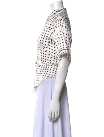 Facetasm Polka Dot Print Short Sleeve Button-Up Top