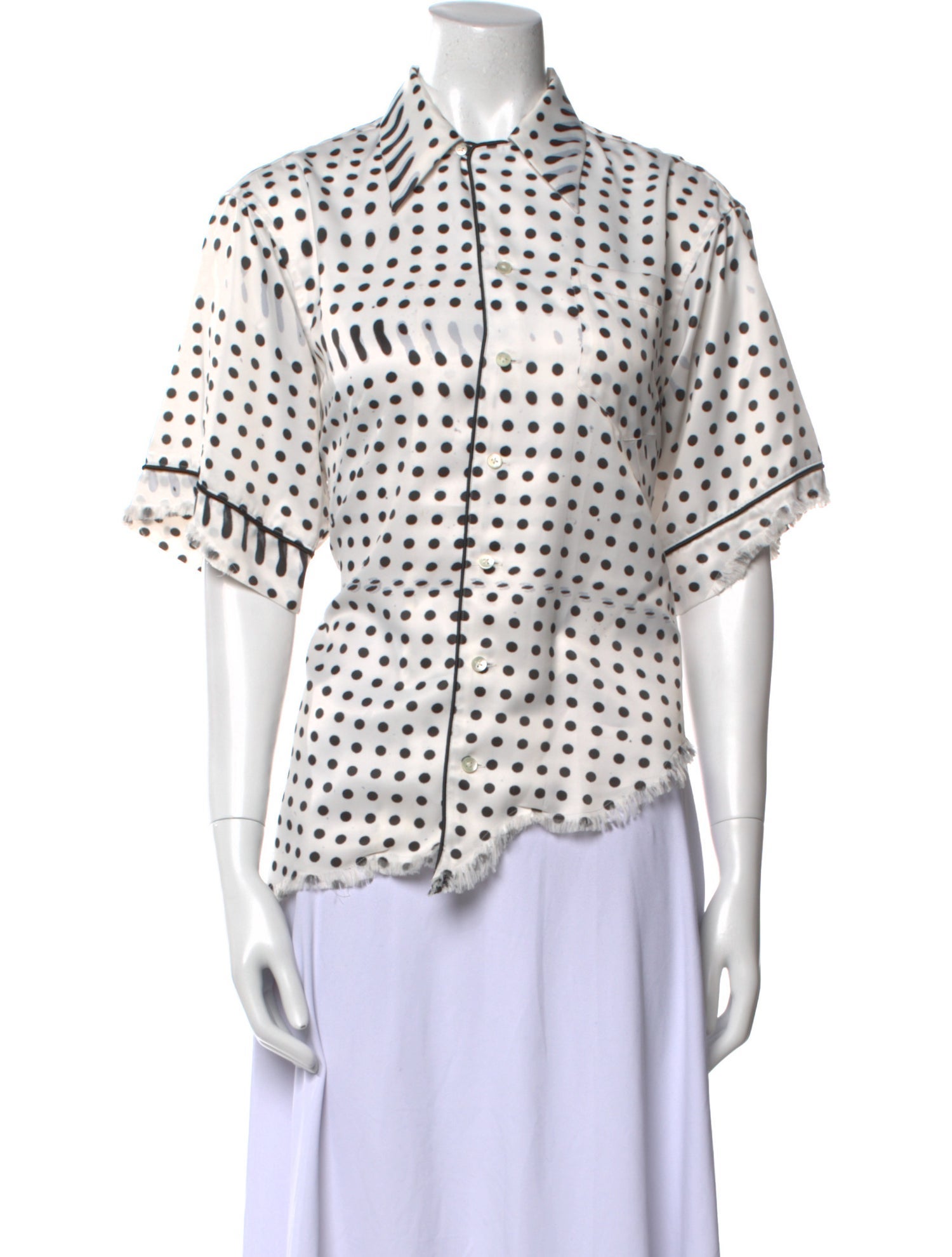 Facetasm Polka Dot Print Short Sleeve Button-Up Top