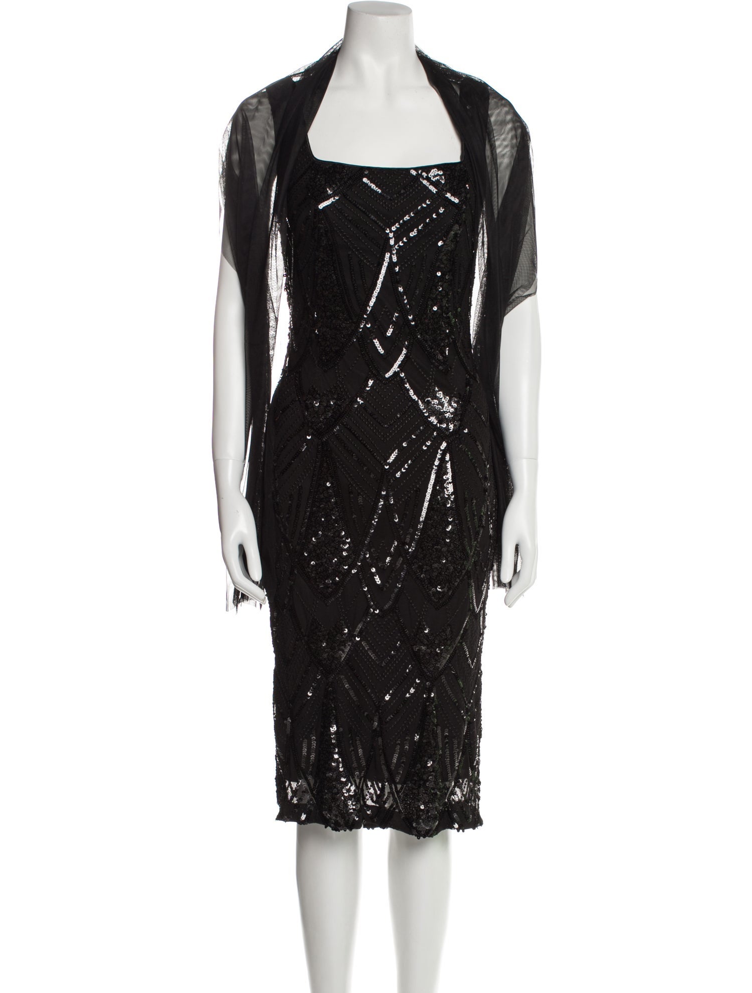 Fabiana Ferri Square Neckline Midi Length Dress