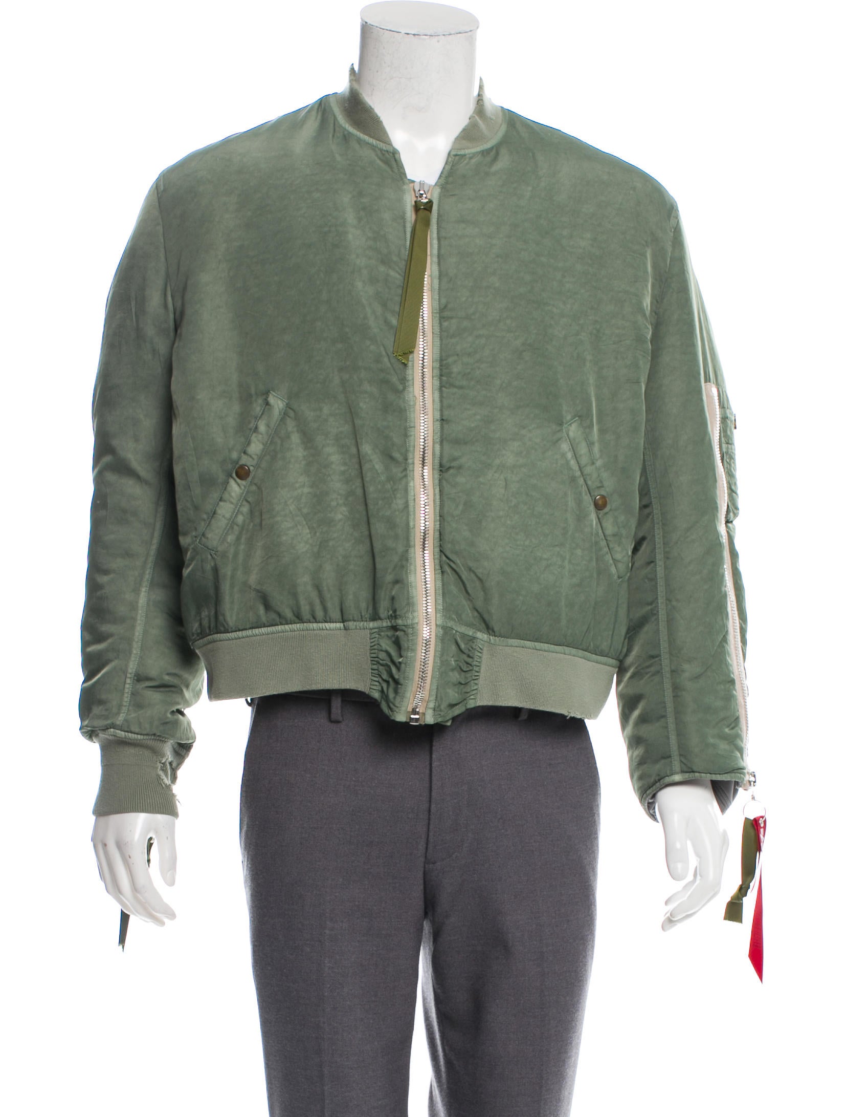 424 on Fairfax Distressed Bomber Jacket - Green Outerwear