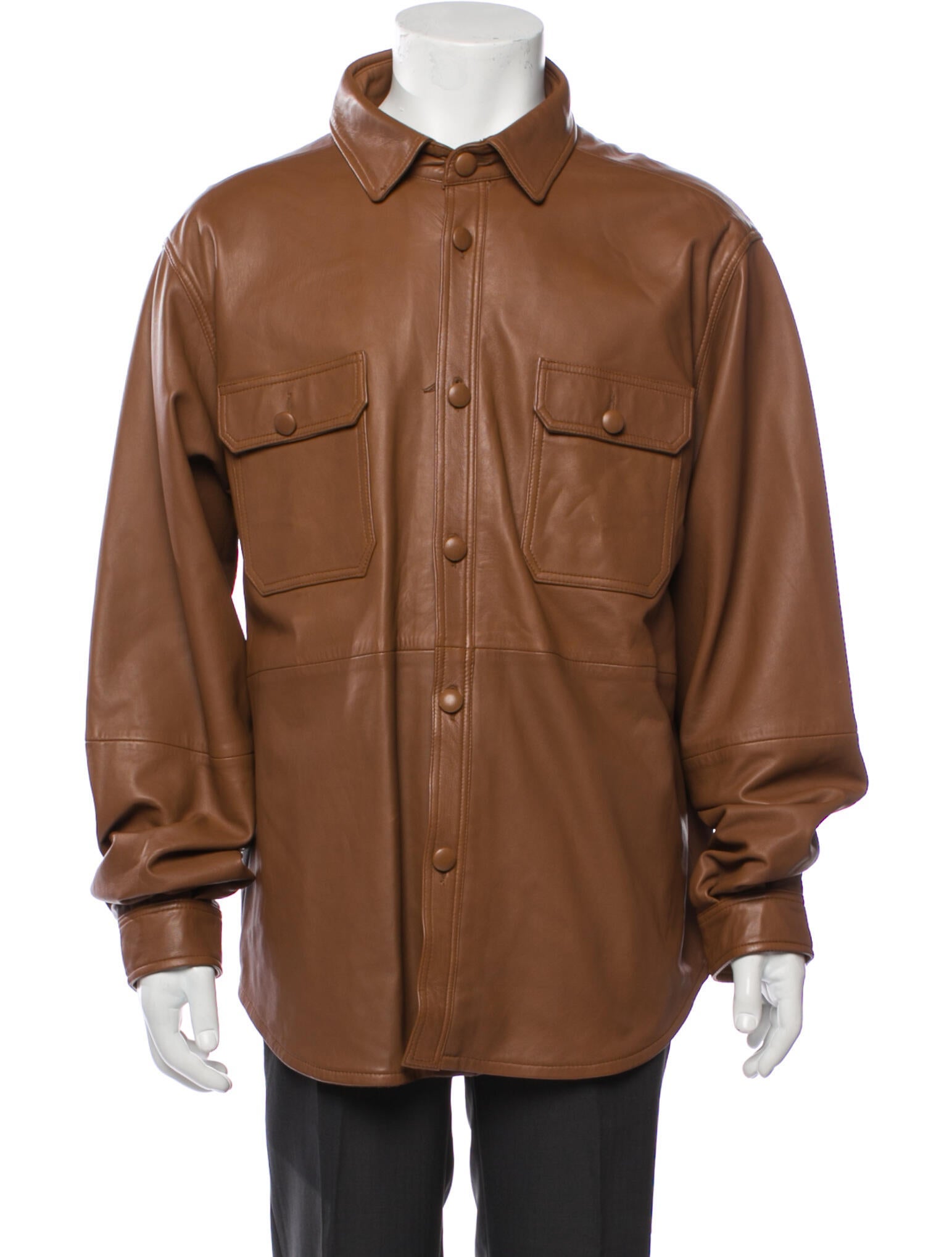 424 on Fairfax Leather Utility Jacket Brown Outerwear, Clothing