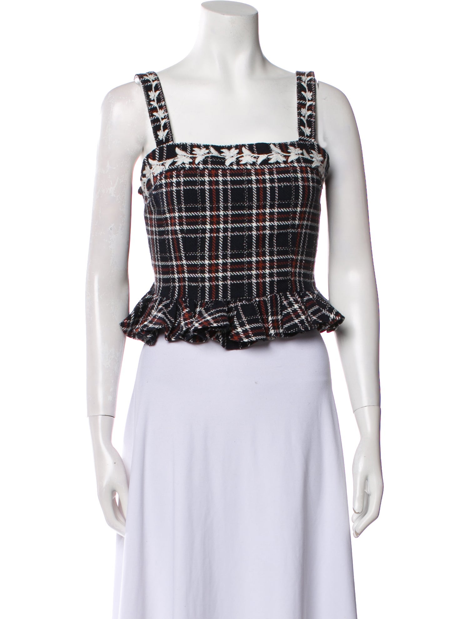 FANM MON Plaid Print Square Neckline Crop Top