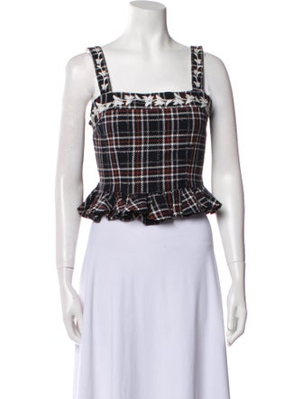 FANM MON Plaid Print Square Neckline Crop Top