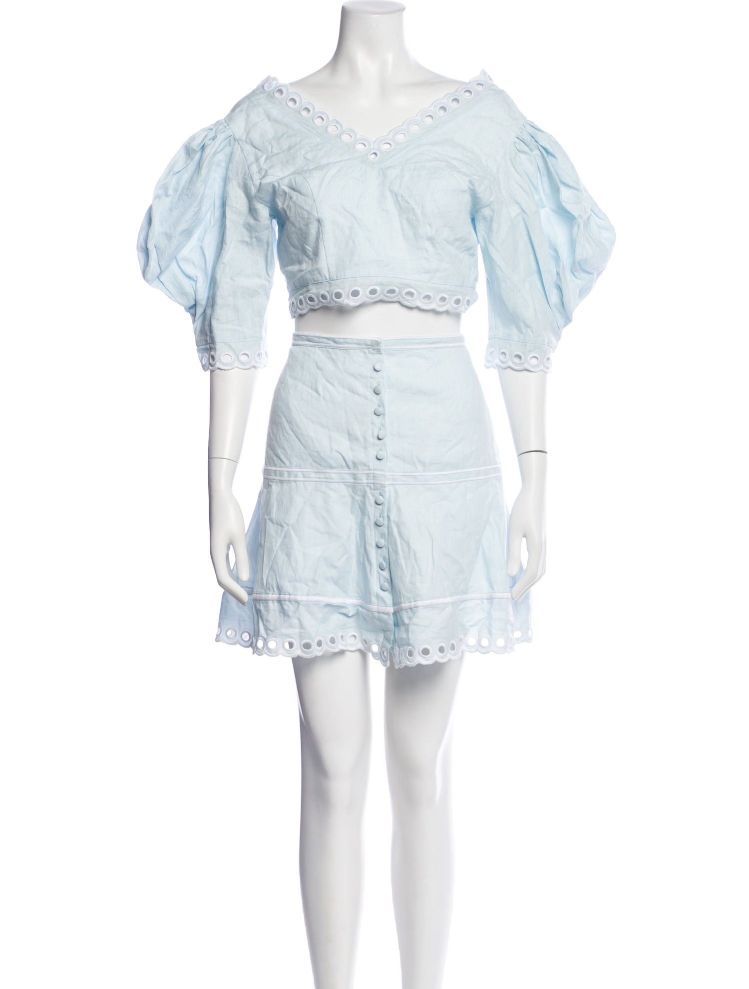FANM MON Linen Eyelet Trim Short Set