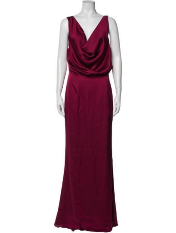 Pre-owned Fame & Partners Cowl Neck Long Dress In Burgundy
