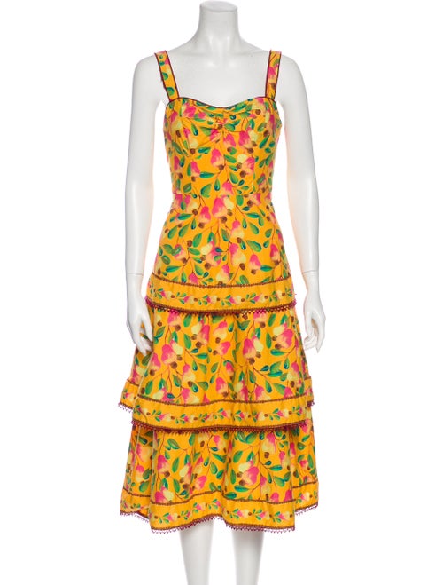 Farm Rio Printed Midi Length Dress w/ Tags Yellow