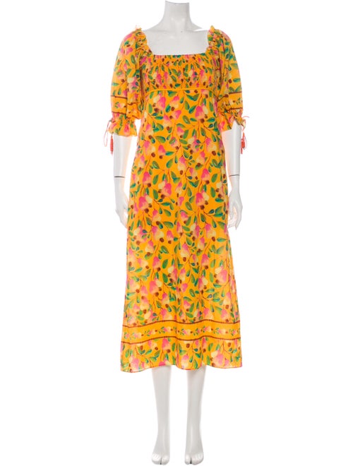 Farm Rio Floral Print Long Dress Yellow