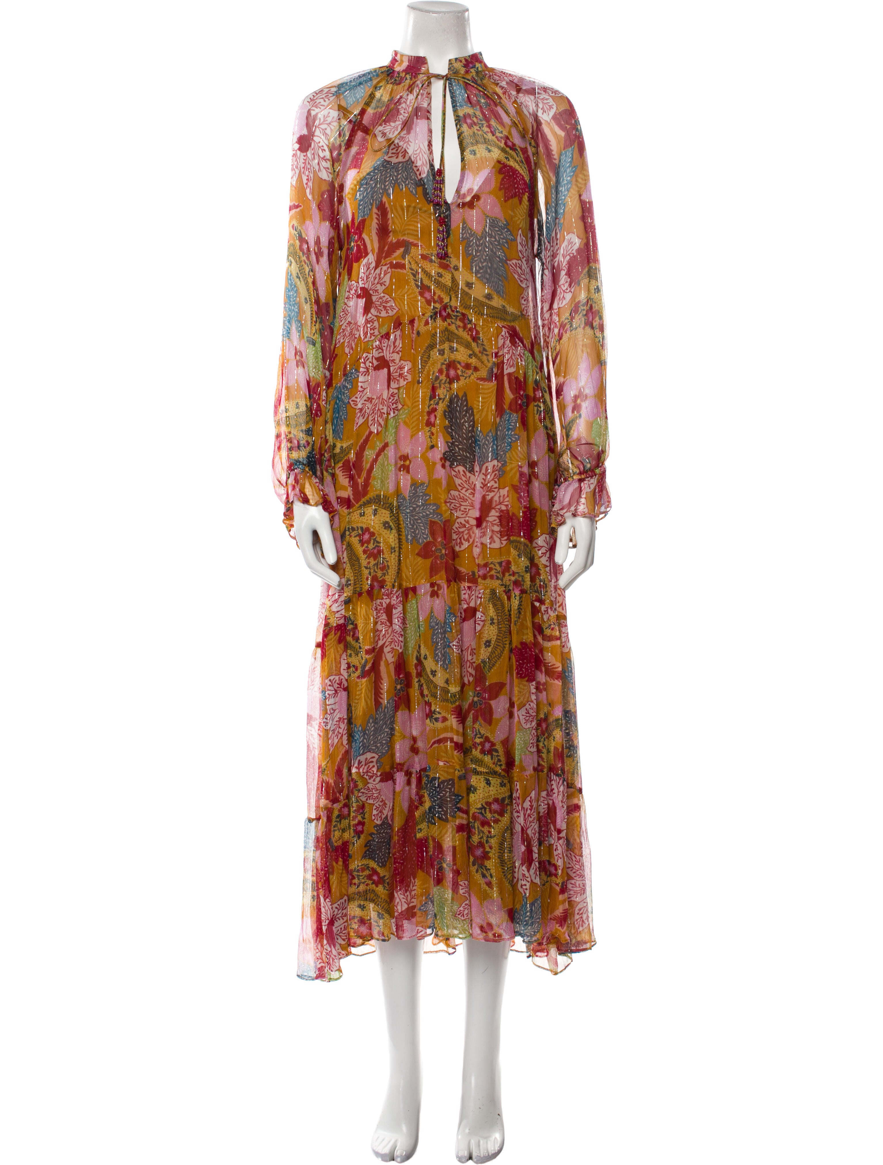 Farm Rio Floral Print Midi Length Dress - Yellow Dresses, Clothing ...