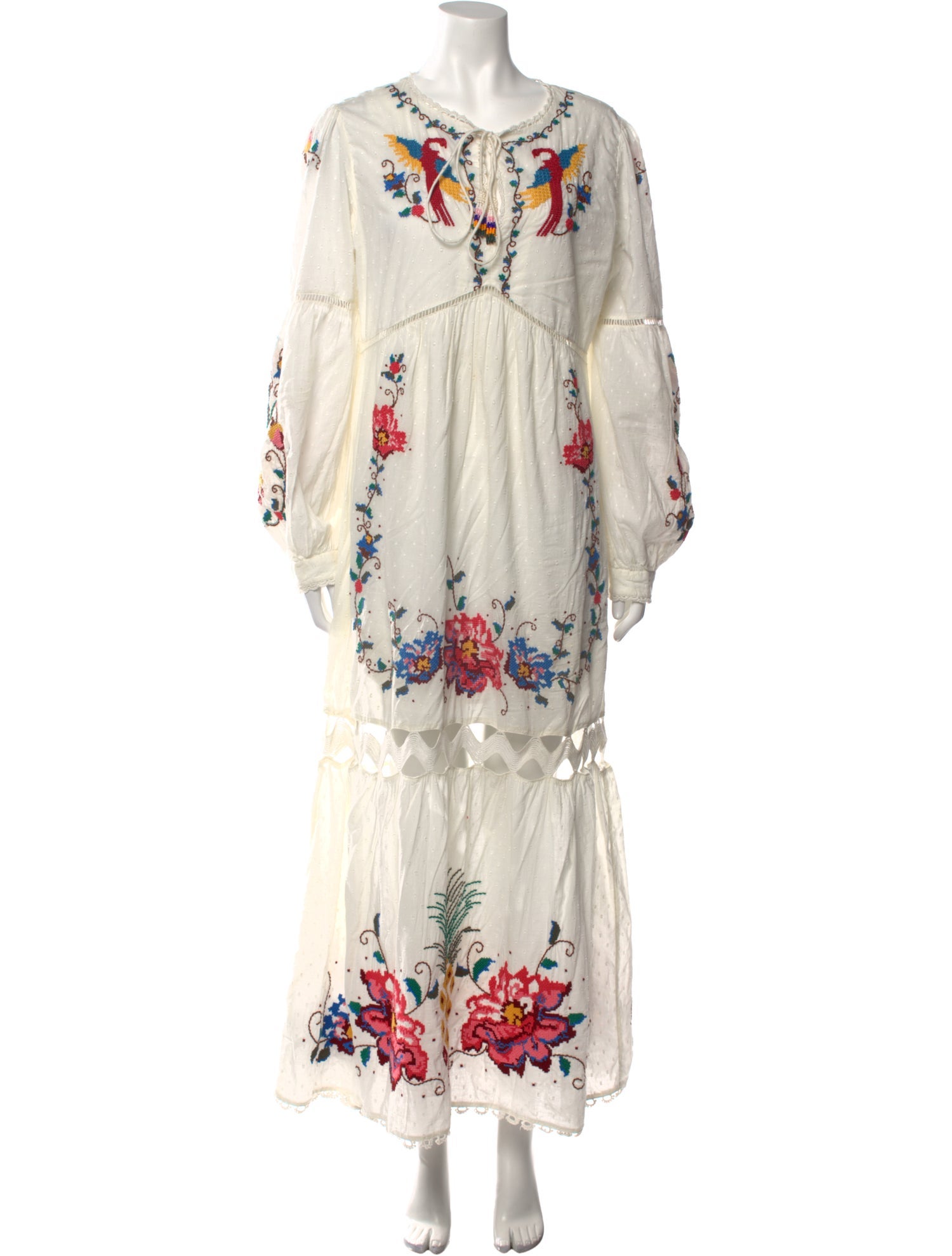 Farm Rio Floral Print Long Dress - White Dresses, Clothing - WFARM39730