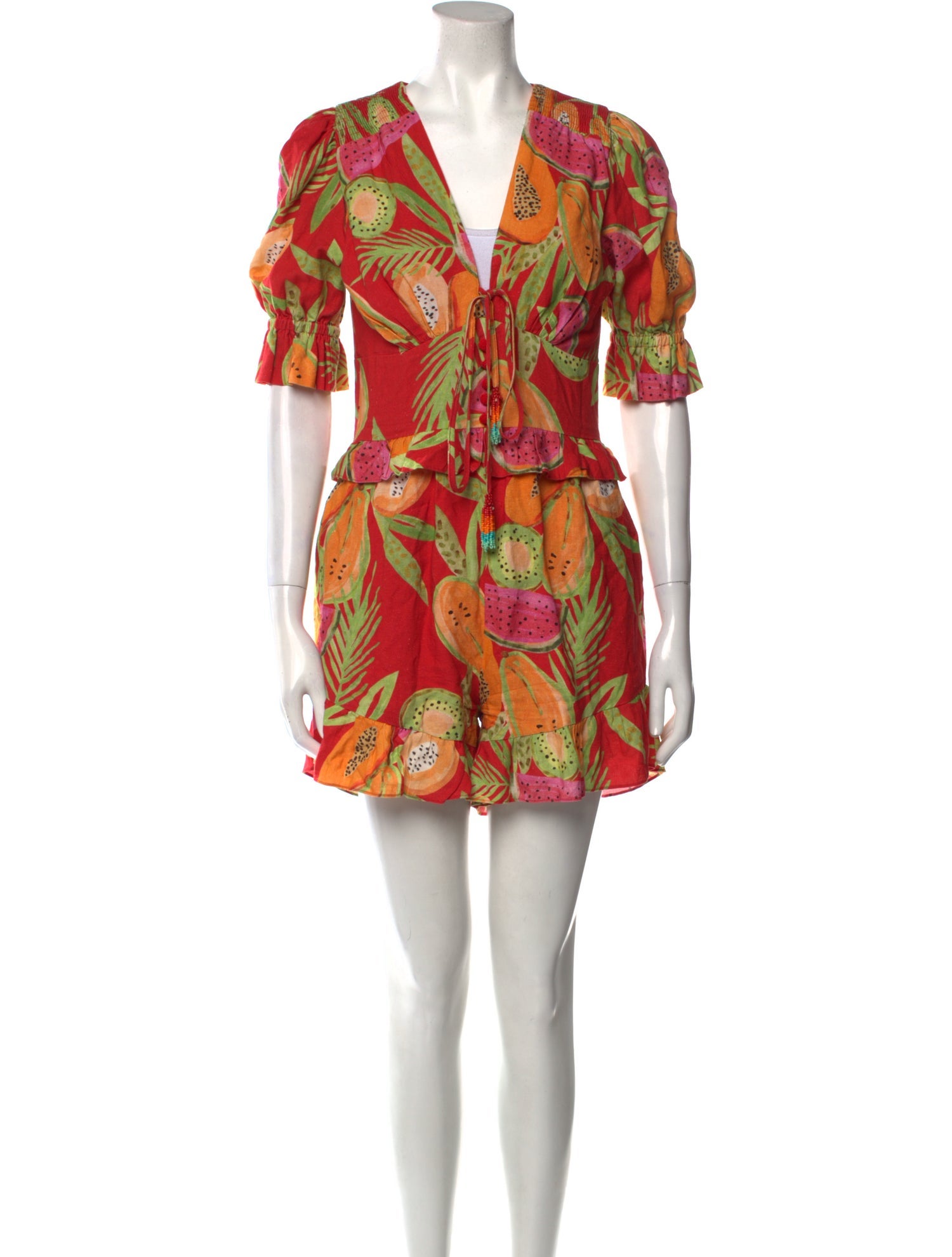 Farm Rio Printed Plunge Neckline Romper