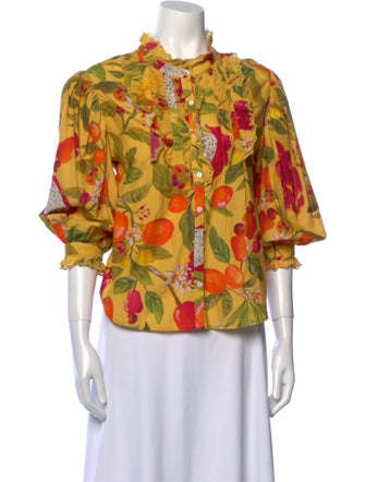 Farm Rio Floral Print Mock Neck Blouse