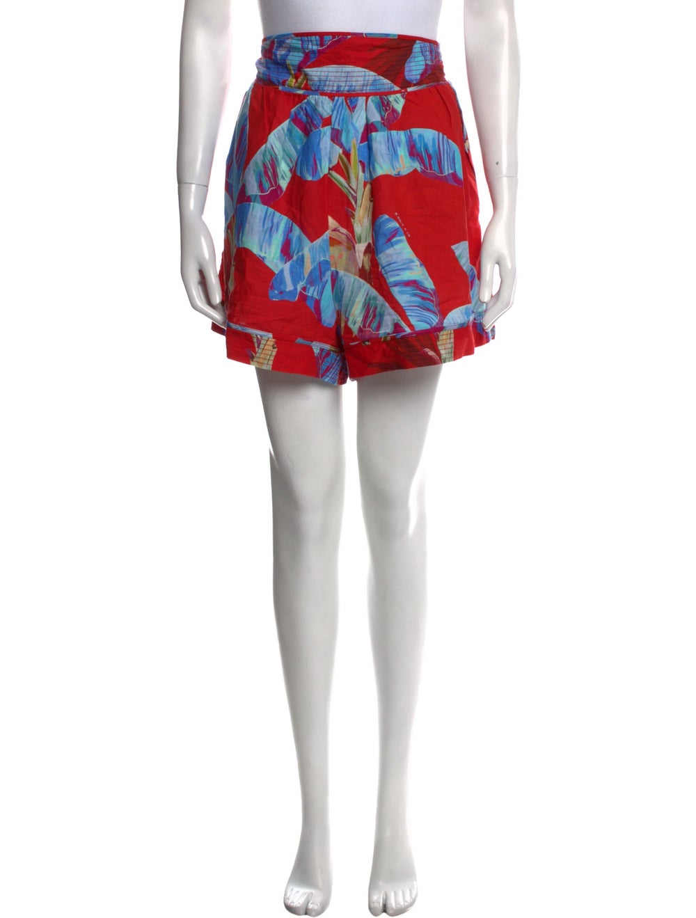 Farm Rio Shorts Red Printed High-Rise Pleated Accents - Gem