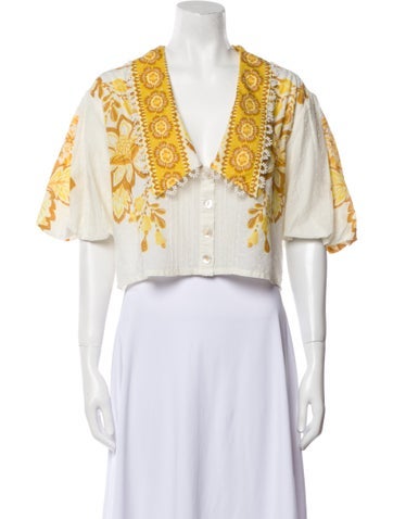 Farm Rio Tops Floral Print V-Neck Crop Top S