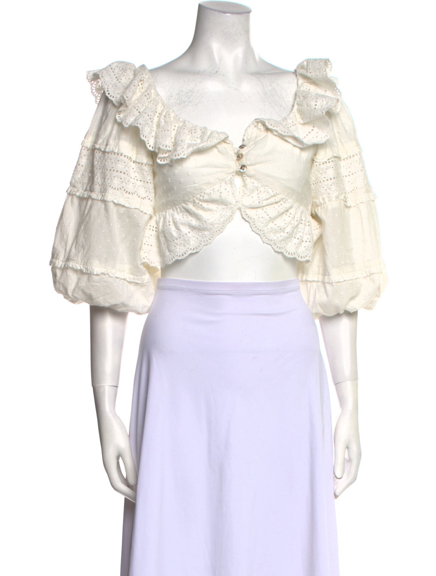 Farm Rio Off-The-Shoulder Three-Quarter Sleeve Crop Top