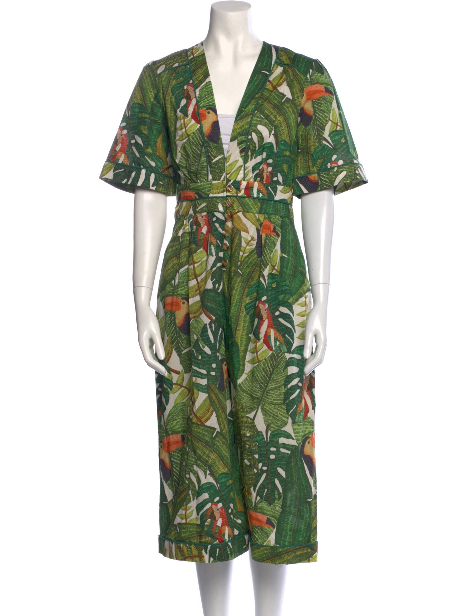 Farm Rio Printed Plunge Neckline Jumpsuit