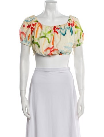 Farm Rio Tops Linen Printed Crop Top S