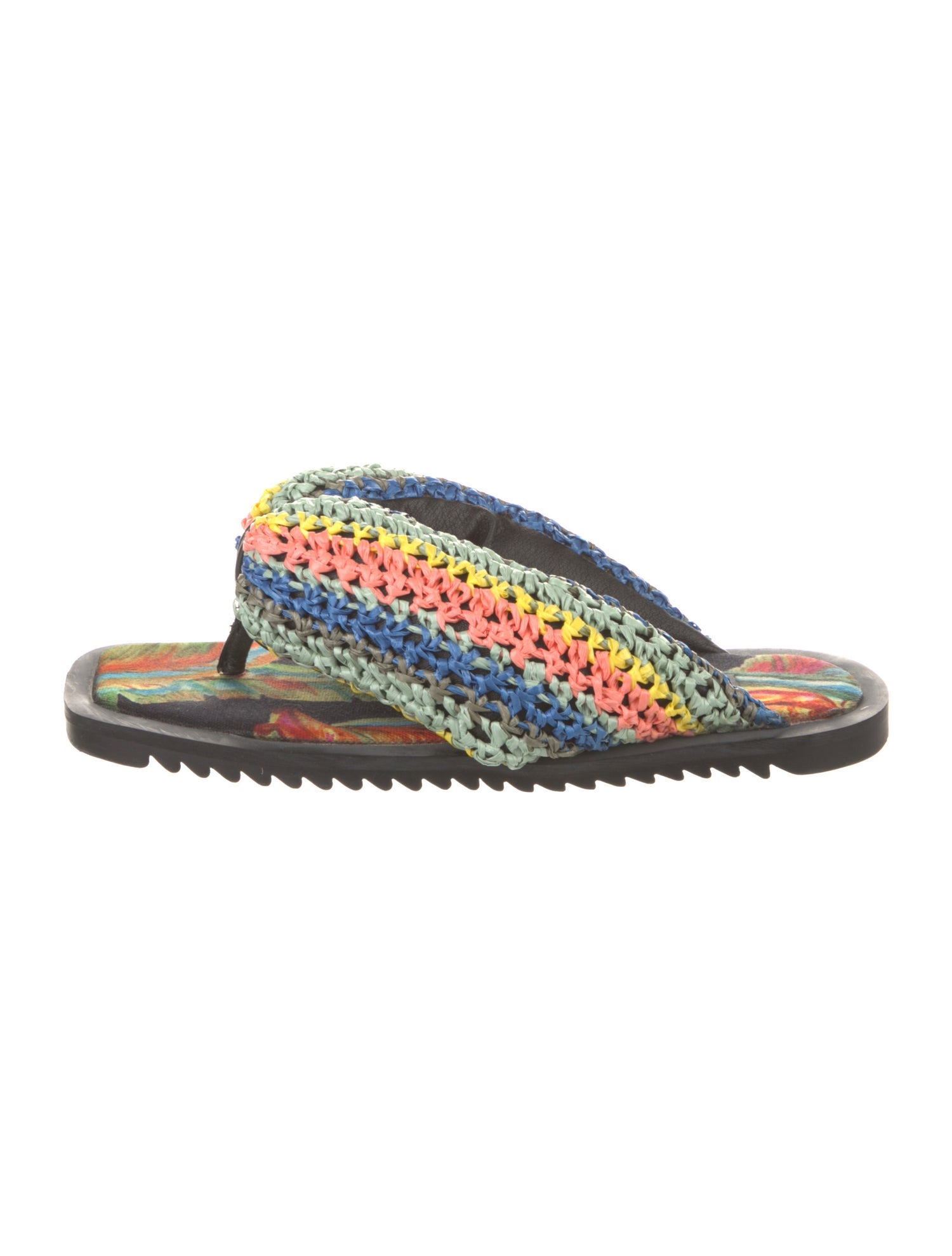 Farm Rio Raffia Colorblock Pattern Slides