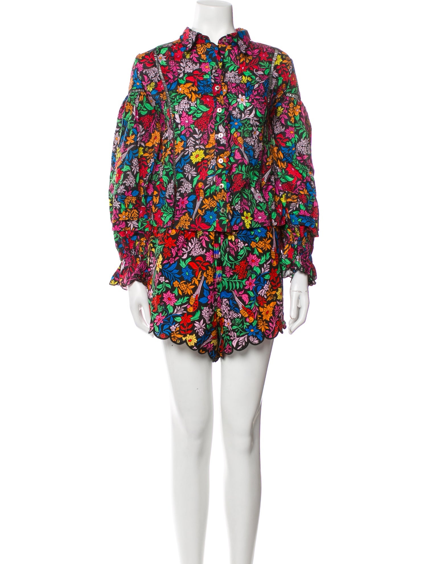 Farm Rio Floral Print Scalloped Accent Short Set