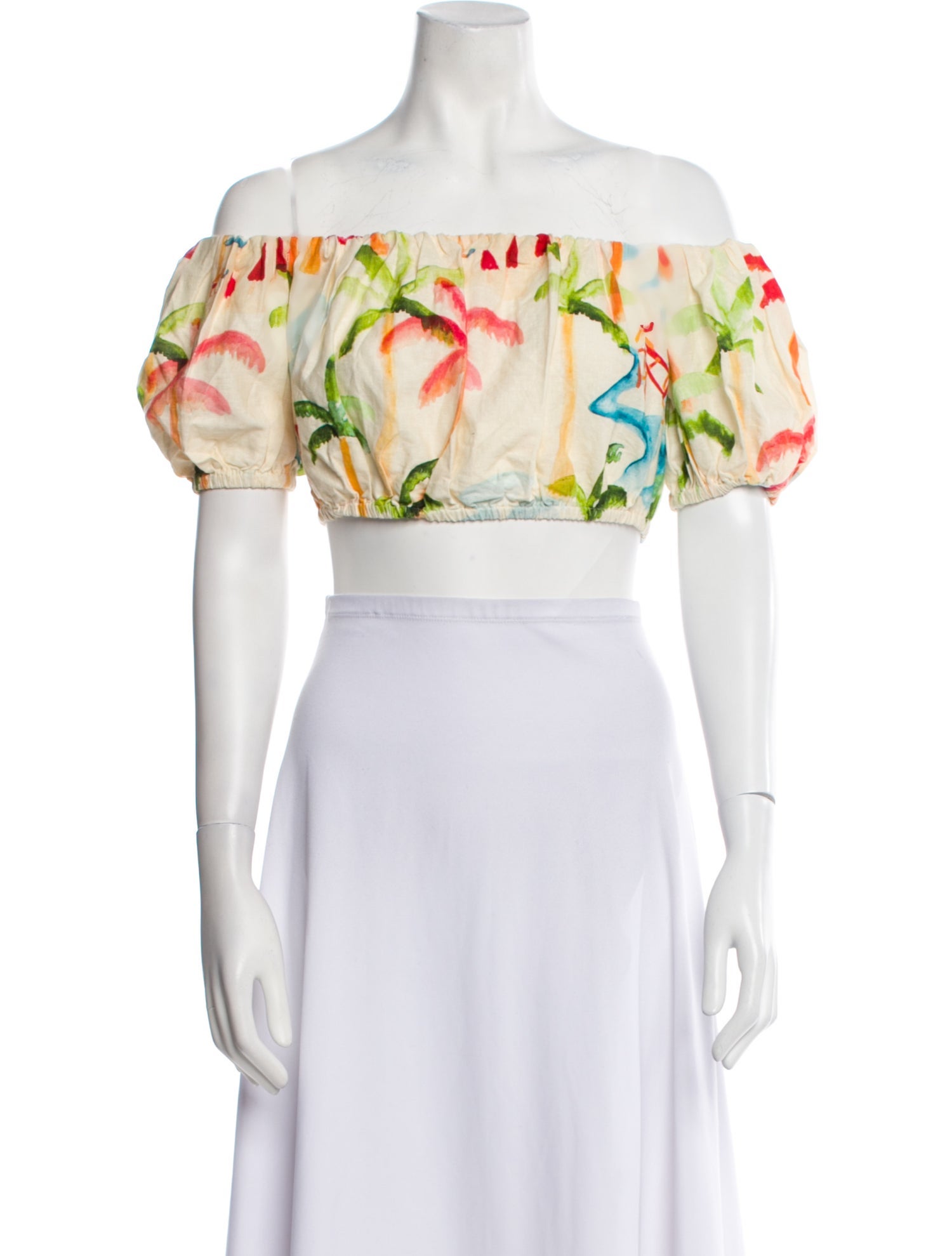 Farm Rio Floral Print Off-The-Shoulder Crop Top