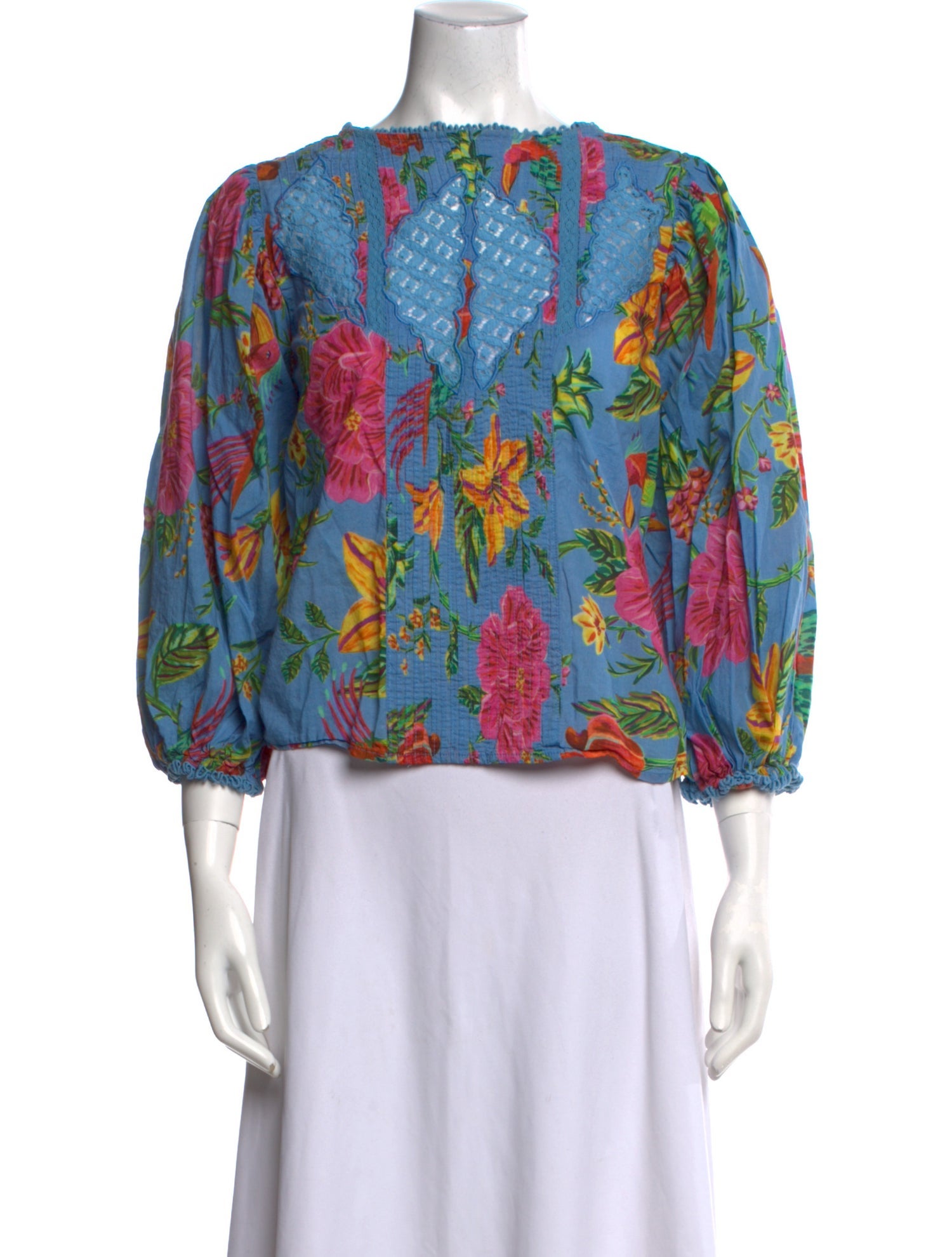 Farm Rio Floral Print Bateau Neckline Blouse